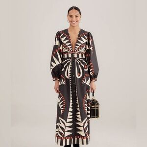 Farm Rio Black Coconut Grove Puff Sleeve Maxi Dress